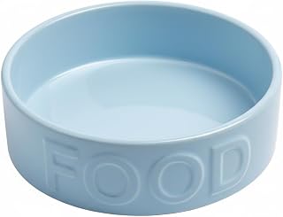 Park Life Designs Classic Food Pet Bowl, Ceramic with Embossed Food Detail, 32 oz, Medium, Blue