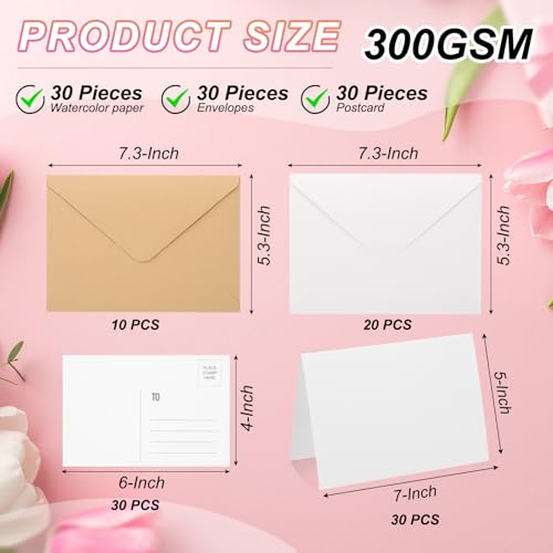 Tarjetas de acuarela que no se doblan papel algodón 300 GSM con sobres postales PATIKIL 2