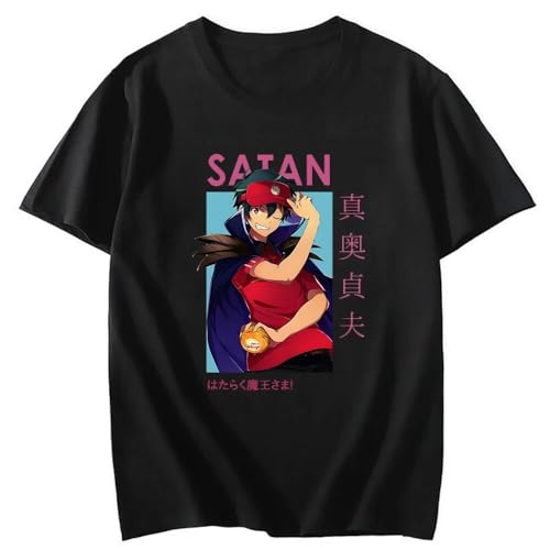 The Devil Is A Part-Timer T-Shirts Satan Graphic Tshirt Funny Cartoon Anime Men Tshirt Fashion tee Women's Clothing Black L