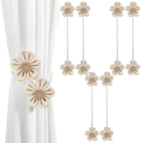 Image of Catchy Rope White & (Set of Brown Holders Holdback 2) Curtains Tieback Drapery Jute Tiebacks. Natural Decorative Window Neutral Combo Curtains Floral Curtain Beautiful (6, White)