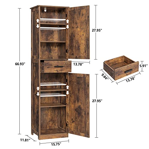 Usikey 67" Tall Storage Cabinet With 2 Doors & 1 Drawer, Freestanding Bathroom Cabinet With Adjustable Shelves, Narrow Tall Linen Tower Cabinet For Bathroom, Living Room, Bedroom, Rustic Brown #TOP2