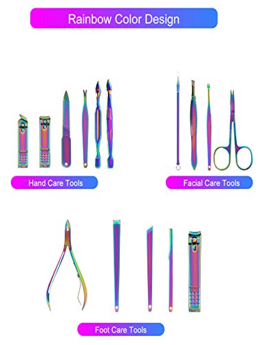 Rainbow Manicure Set for Women Professional Nail Clippers Kit Pedicure Care Tools Nail Clipper Set (15-Rainbow Pink Manicure) - Thumbnail 6