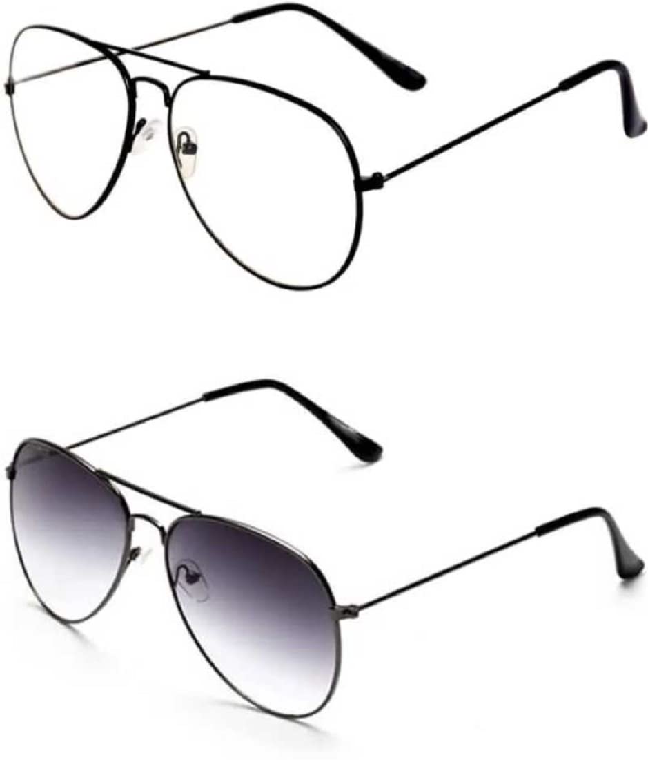 Sunwear Adult Unisex Aviator Metal Sunglasses For Men and Women (Clear,Grey Gradient) Lens