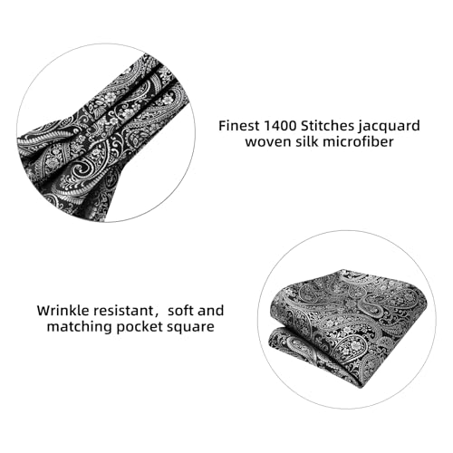 Image of HISDERN Ascot Ties for Men Paisley Floral Ascot and Pocket Square Set Classic Self Tie Mens Cravat Handkerchief for Wedding