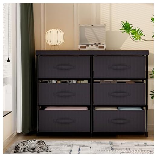GcdPai Dresser with 6 Fabric Drawer Stand Desktop Sturdy Metal Plastic Support Tube Cube Storage Cabinet for Bedroom Organization Dorm Front Hall Entryway