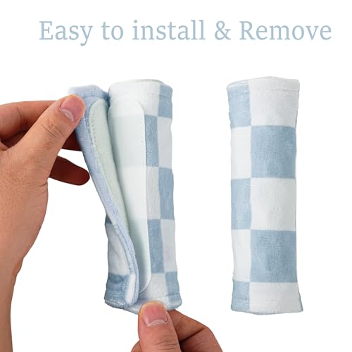 Image of Carseat Strap Covers for Babies, Ultra Soft Double-Sided Use Shoulder Covers, 2 Pack Infant Seat Belt Covers for Car Seats /Strollers /High Chairs, for Baby Toddler Infant Boy Girl, Blue Checkered