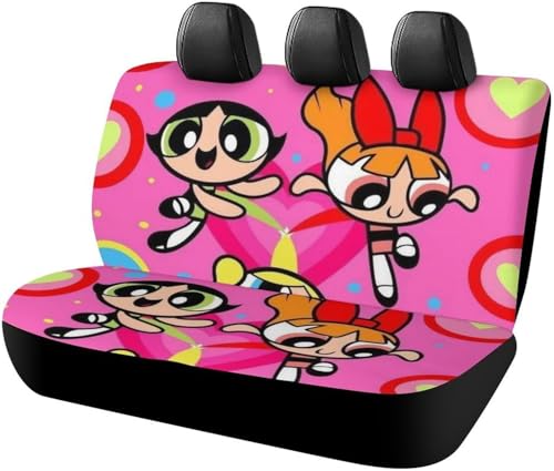 パワーパフガールズ カーシートカバー 車シートカバー 後部座席用 シート保護 おしゃれ カー用品 軽/普通車 汎用 後席クッションカバー 人気 キャラクター 四季通用