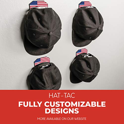 Hat-Tac - Wall Hat Rack Organizer (4-Pack) Made In Usa Patented Baseball Cap Multi-Purpose Curved Shelf Hanger For Door, Closet, Office, Bedroom, Sturdy Clip Decor Mount System (Usa Flag Design) #TOP3