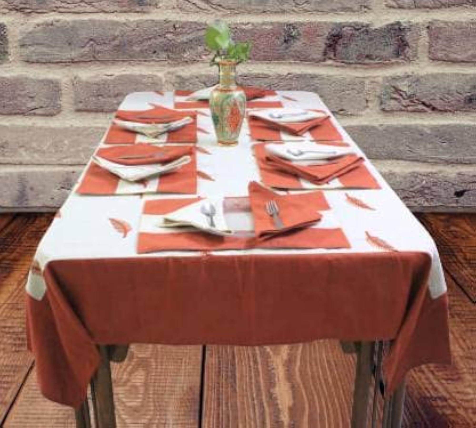 13 Pieces Cotton Adornado Leaf Embroidery Square Table Cover