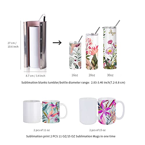 PYD Life 110 V Tumbler Heat Press Machine Blue Mug Press Machine for 30 OZ 20 OZ 16 OZ Straight Sublimation Blanks Skinny Tumbler 15 OZ 11 OZ Sublimation Ceramic Mugs Heat Transfer Print