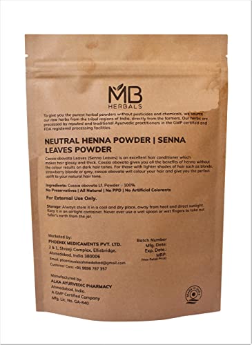 Mb Herbals Neutral Henna Powder 227G | Half Pound | Senna Powder | Cassia Obovata | Colorless Henna | Natural Hair Conditioner | For Soft Shiny & Healthy Hair #TOP5