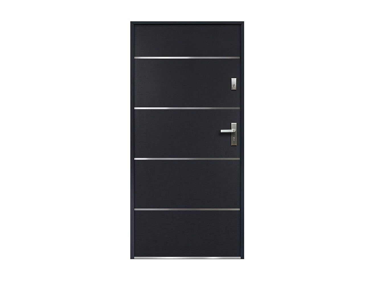 Vente-unique - Puerta de entrada de acero y inox Alt. 207 x Ancho 100 cm antracita - se abre hacia la izquierda NAXARA