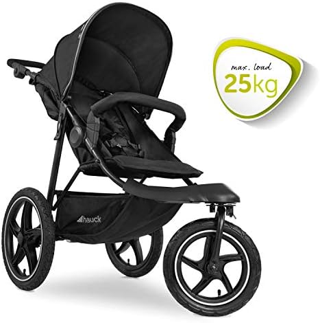 Hauck Pushchair Runner 2 / XL Air Wheels / All Terrain / Up to 25 Kg / Sun Canopy UPF 50 + / Ventilation Window / Fully Reclining / Height Adjustable / Large Shopping Basket / Black