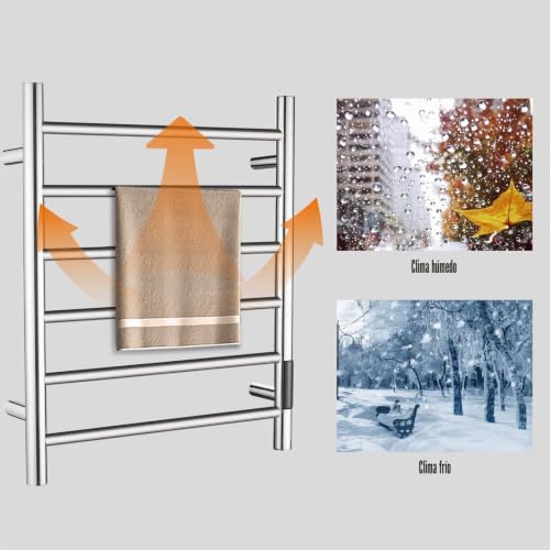 Miniatura 4 de Ql Toallero Eléctrico Baño,145w,Calentador De Toallas Pared A Temperatura Ajustable,Con Temporizador,Acero Inoxidable 6 Barras,600 X 500 Mm,Plata