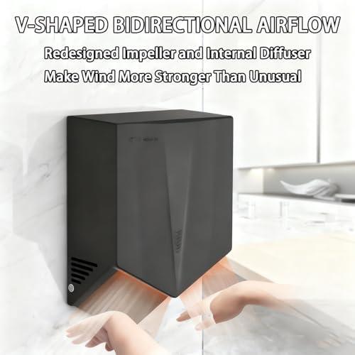 1500W Infrared Sensor Hand Dryer - Wall Mounted Electric Hand Dryer for Toilets, IPX1 Waterproof, Fast Drying 5-8 Seconds, High Wind Speed for Office & Restaurant - Black