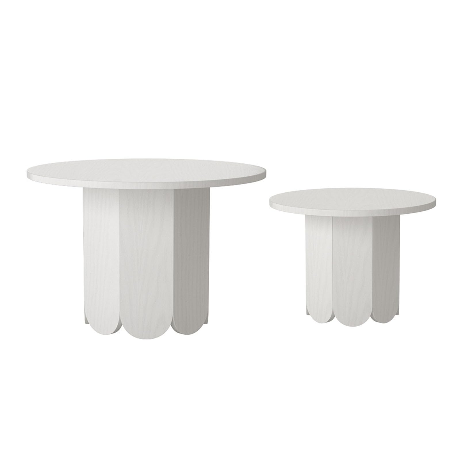 SXZenSpace Mid Century Modern Round Nesting Coffee Table, Wood Slat Side Table Set, Easy Assembly, for Living Room, Balcony(White)