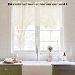 DWCN Sheer Curtain Valance - 18 Inches Length Curtains for Cafe, Rod Pocket Valance for Windows, 1 Panel, Ivory, 52 x 18 Inch