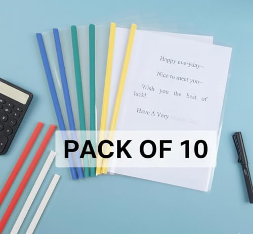 Image of SAYA Strip File Folder for Documents | A4 Transparent Sliding Bar Report Covers | 30 Sheet Capacity | Resume & Presentation Organizer Binder | Durable Grip Slide Bar | Pack of 10