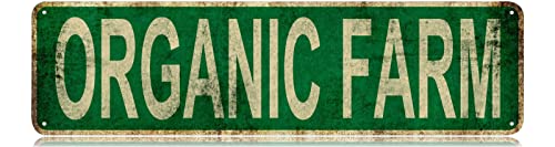 Letrero de metal orgánico de granja retro de aluminio para calle, hogar, oficina, jardín, decoración, 4 x 16 pulgadas