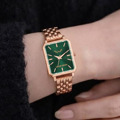 Image of LOUIS DEVIN Silver /Brown /Rose Gold Bracelet Metal Chain Analog Wrist Watch for Women (Blue /Green /Pink /Black /Silver /Brown /Rose Gold Dial) | LD-LS193-CH
