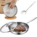 Genérico Sarten Titanio Puro Antiadherente, Sarten De Titanio Martillado Pro Con Tapa, Resistente a Los Arañazos, Calentamiento Rápido y Compatibilidad Universal Con Todo Tipo De Cocinas (24cm)