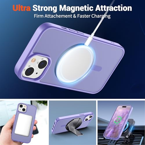 Image of SUPFINE Magnetic for iPhone 15 Case (Compatible with MagSafe) (Military Grade Drop Protection) Slim Translucent Matte Shockproof with Anti-Fingerprint Phone Case, Purple