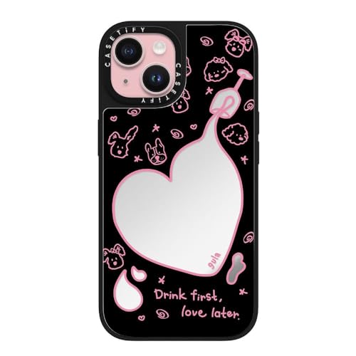 Coque miroir iPhone 15 CASETiFY Drink First argent et noir compatible MagSafe
