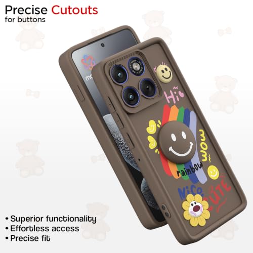 Image of Pikkme Back Cover for Motorola Moto Edge 70 5G | Soft Silicone| Cute Rainbow Smile & 3D Cartoon Flower Design | Shockproof Raised Camera Protection Bumper Case (Brown)