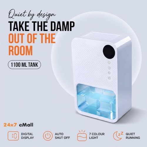 Image of 24x7 eMall Dehumidifier Electric 1100 ml Tank LCD Small Rooms Office White