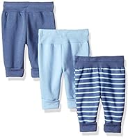 Hanes Ultimate Baby Boys Flexy 3 Pack Adjustable Fit Fleece Joggers, Blues, 6-12M