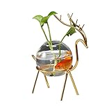Radefasun Desktop Deer Plant Vases Small Glass Flower Vase with Gold Metal Stand Propagation Station Plant Holder for Home Wedding Decor