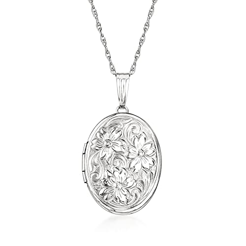 Ross-Simons Single Initial - 14Kt White Gold Floral Locket Necklace. 18 Inches #TOP28