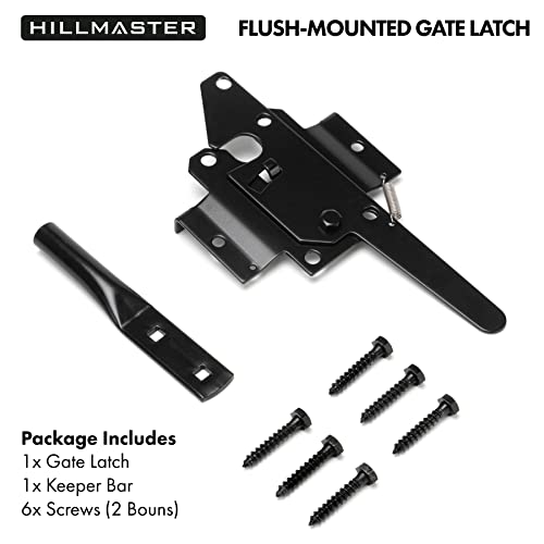 Hillmaster Heavy Duty Self-Locking Gate Latch For Wooden Fence, Post Mount Automatic Gate Lock Gravity Door Latch Hardware For Secure Pool, Outdoor Garden, Metal Gates Vinyl Fences, Black Finish #TOP5