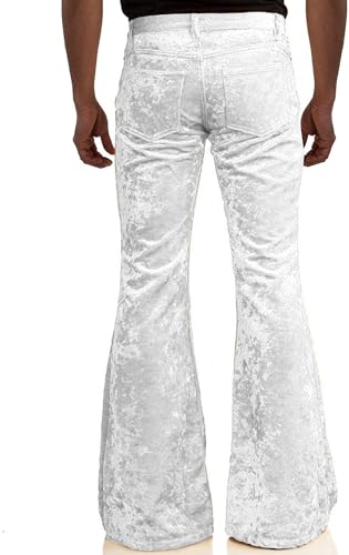 Image of Men's Velvet Relaxed Vintage 60s 70s Bell Bottom Stretch Fit Classic Comfort Flared Flares Retro Leg Disco Pants