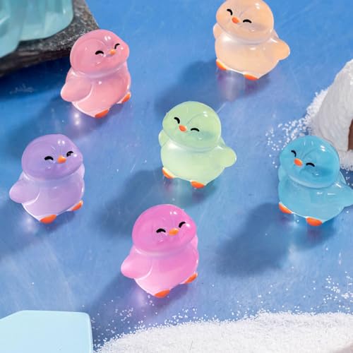 TOYANDONA Mini Resin Penguin Figurines Glow in the Dark Luminous Animals 12 Pcs Set for Fairy Garden Micro Landscape Home Decoration - Image 5