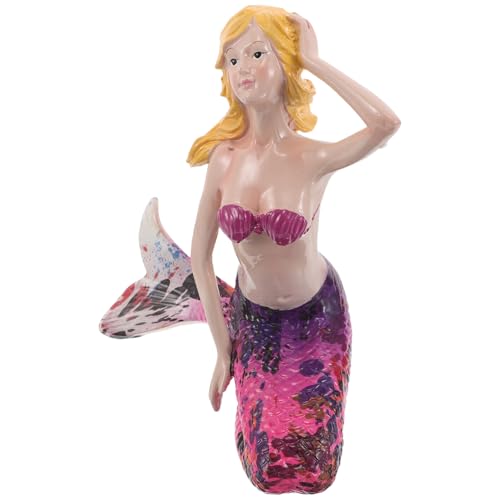 NUOBESTY Escultura de Sirena de Resina para Jardín y Patio Decoración Costera Vintage en Color Degradado Rosa y Púrpura Estatua Pequeña Resistente Intemperie Adecuado para Estanques y