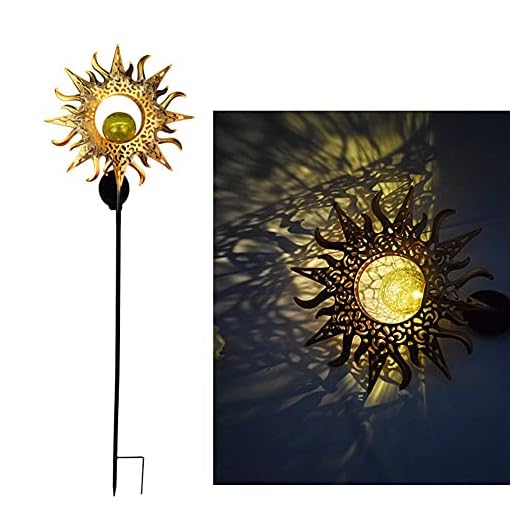 Solar Gazebo-lampor Sol ljus metallisk guld ihålig måne sol eld utomhus trädgård gräsmatta stakes lampor konst gårdsplan dekoration varm vit ljus dekoration ljus Solar Powered Security lampor