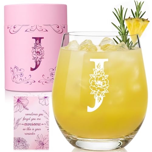 Physkoa Personalized Wine Glass for Women, A-Z Initial Monogram, Letter J | Choose an A-Z initial for a thoughtful birthday, wedding, Christmas, or everyday gift for mom, wife, friend, sister, or boss