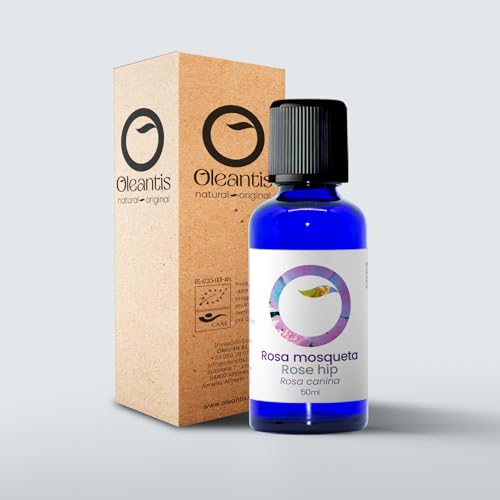 Oleantis Aceite Vegetal de Rosa Mosqueta Ecológico, Certificado CAAE, 50ml, Aceite Puro Bio Natural. Excelente para Bienestar y cuidado personal. Cicatrices, Estrías, Antiarrugas y Cuidado Facial.