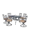 Patiomore 7 Piece Patio Dining Set Outdoor Furniture Set, Rectangular Metal Slatted Dining Table with Umbrella Hole & 6 Swivel Dining Chairs for Garden Lawn Yard