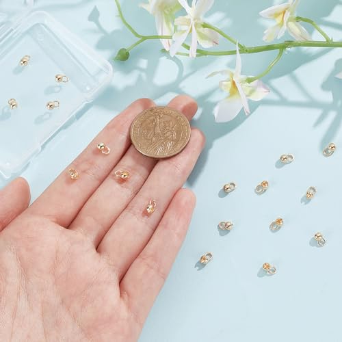 BENECREAT 20Pcs Real 14K Gold Plated Crimp Ends, Round Brass Bead Tips Calotte Ends - Image 3
