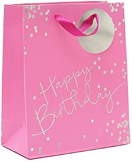 UK Greetings Medium Gift Bag - Birthday Gift Bag for Her - Pink and Silver Foil Happy Birthday Design,Multi