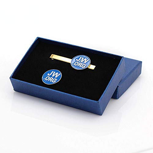 Round Jw.org Metal Necktie Clip And Lapel Pin Set With Gift Box -Blue Background-Gold Color #TOP2