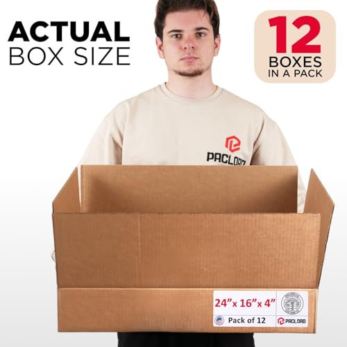 Image of Flat Cardboard Boxes 24 inchL x 16 inchW x 4 inchH (Pack of 12) - USA-Made Packing Boxes for Moving, Shipping, or Storage - USPS, UPS, FedEx Approved - Professional Packing Supplies for Moving | USA-Made Packing Boxes for Moving, Shipping, or Storage - USPS, UPS, FedEx Approved - Professional Packing Supplies