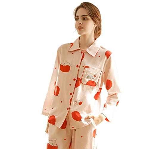 ZSQZJJ Femmes Coton brossé Cardigan Tomate éléphant Manches Longues Pyjama Ensemble Doux et Confortable décontracté Coupe Ample avec Poches 2 pièces Ensemble Cover