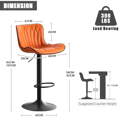 YOUNUOKE Bar Stools Set of 2, Swivel Counter Height BarStools with Mid Back, Adjustable Faux Leather Modern Tall Bar Chairs for Kitchen Island, Orange by YOUNUOKE - Used condition - Image 2