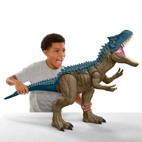 Mattel Jurassic World: Kaosteori Netflix - Super Colossal Allosaurus-actionfigur, extra stor dinosaurie som kan svälja 20 minifigurer, 96,5 cm lång XL-actionleksak, HRX53