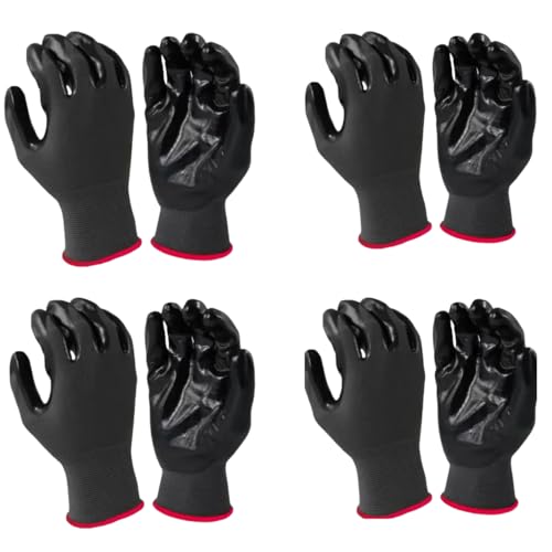 Image of 5Pair Nylon Knitted Latex Rubber Coated Safety Hand Protection Working Gloves For Anti Cut Heat & Fire Resistant Industrial Gloves For Men Women (PACK OF 10Gloves) (BLACK 5PAIR)