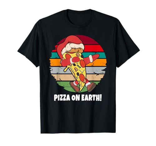 Pizza de Navidad divertida Santa Vintage Sunset Pizza en la tierra Camiseta