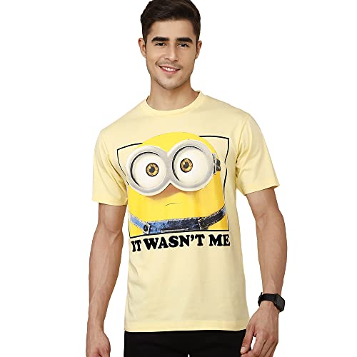 Image of Free Authority Minions Printed Regular Fit Yellow Cotton Men's T-Shirt